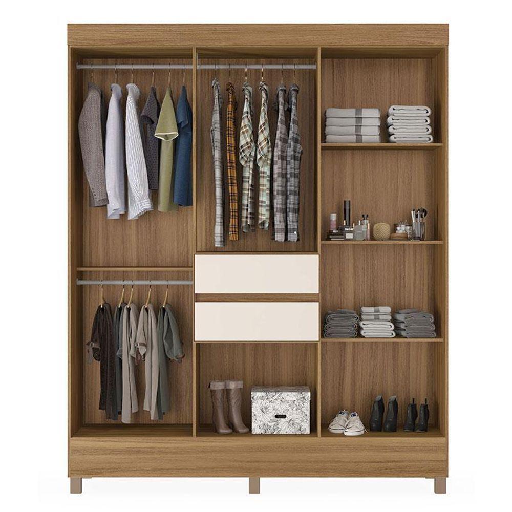 Cômoda London E Guarda Roupa Casal Munique Amêndola Off White Com Espelho - Demóbile - 5