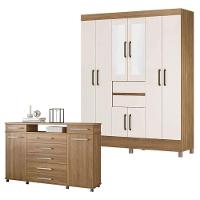 Cômoda London E Guarda Roupa Casal Munique Amêndola Off White Com Espelho - Demóbile - 1