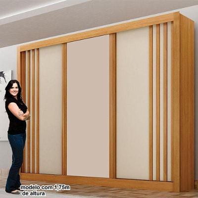 Guarda Roupa Casal Milano 3 Portas de Correr 4 Gavetas Cinamomo Off White MDF