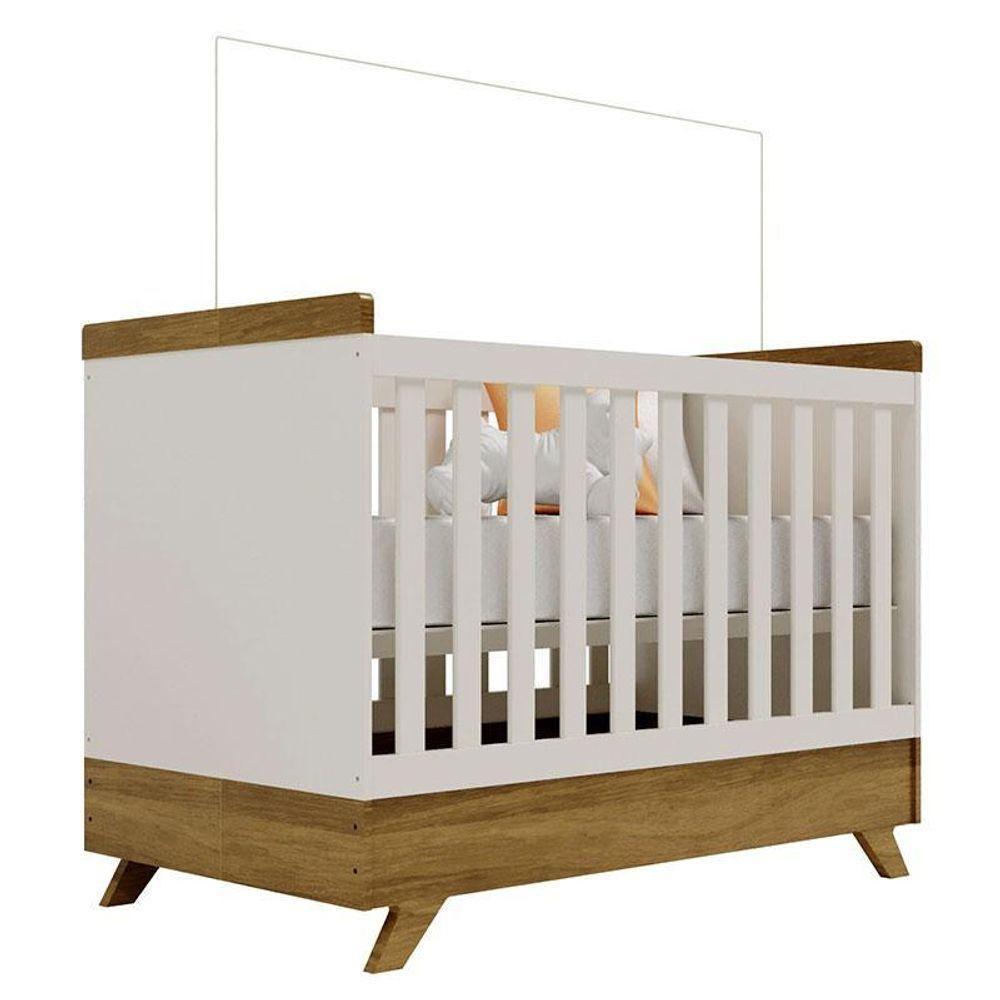 Berço Americano Retro Vitória Com Cômoda Gaveteiro Infantil Emilly Off White Carvalho - Canaã - 2