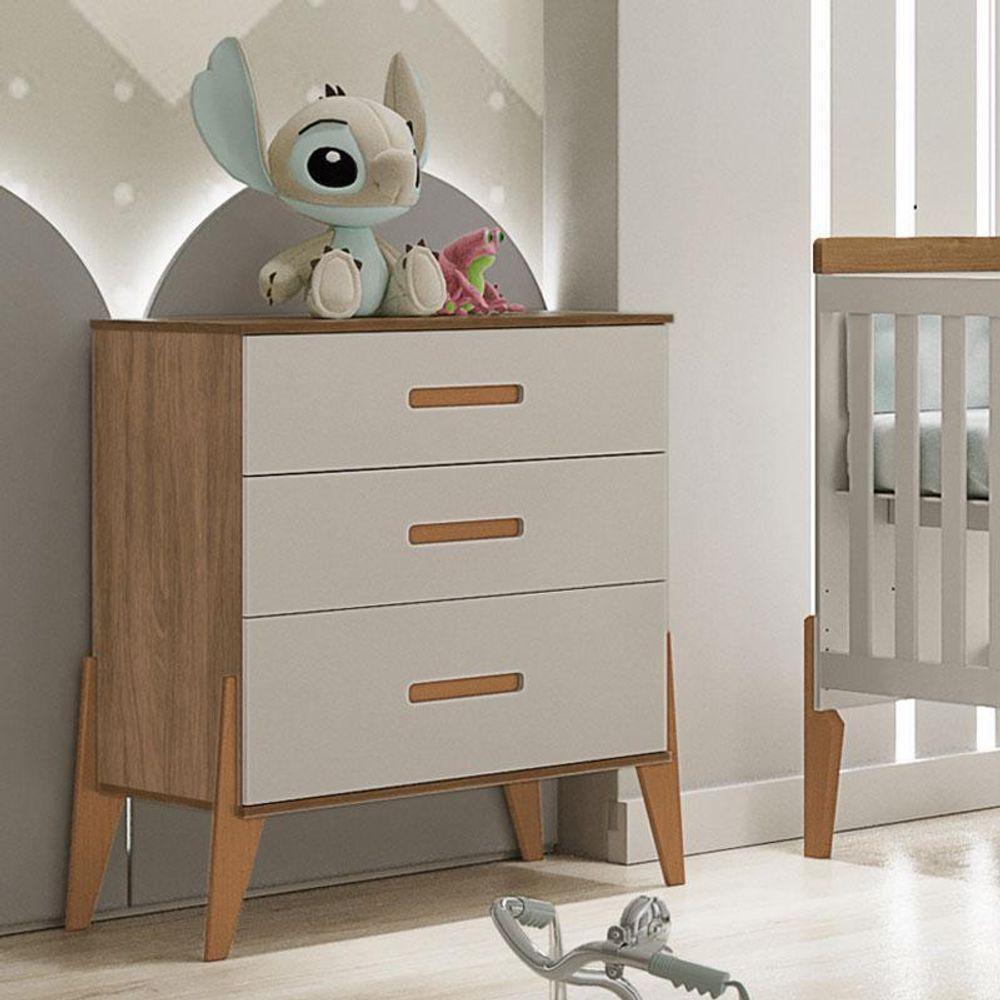 Berço Americano Retro Vitória Com Cômoda Gaveteiro Infantil Emilly Off White Carvalho - Canaã - 8