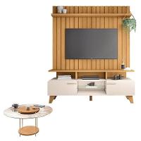 Rack Bancada Essenza E Painel Link 1.6 Com Mesa De Centro Sky Com Tampo De Vidro Off White Cinamomo – Hb Móveis - 1