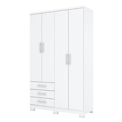 Guarda Roupa Solteiro City 4 Portas 3 Gavetas Branco MDP-MDF Henn