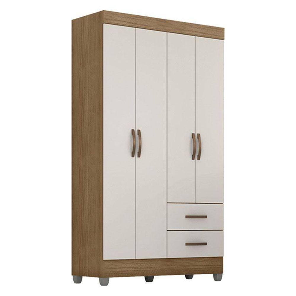 Guarda Roupa Solteiro 4 Portas E Cômoda 4 Gavetas E 1 Porta Lite Nature Off White – Móveis Leão - 2