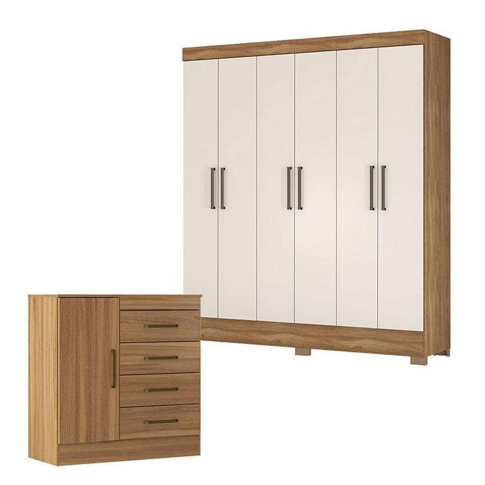 Cômoda Montevidéu E Guarda Roupa Casal Verso Amêndola Off White - Demóbile - 1