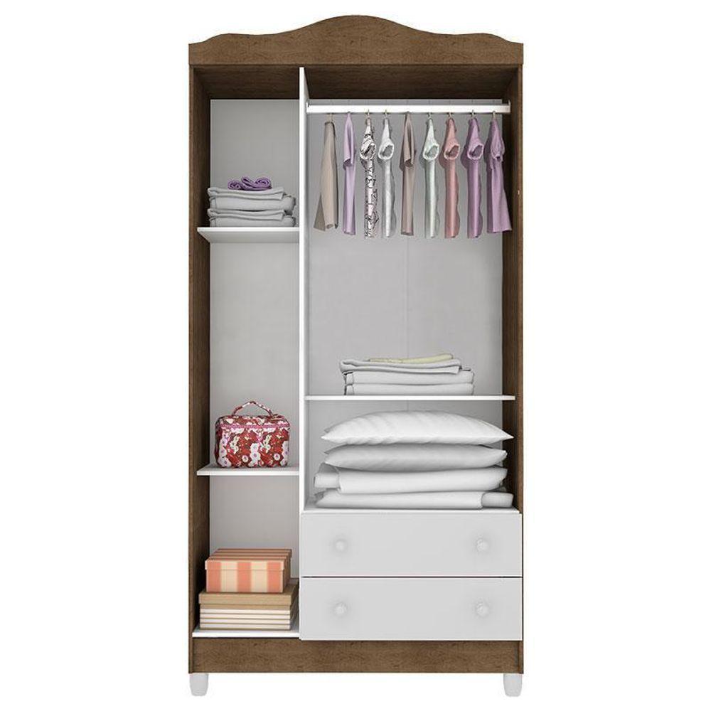 Cômoda Gaveteiro E Guarda Roupa Ariel Branco Acetinado Amadeirado - Carolina - 3