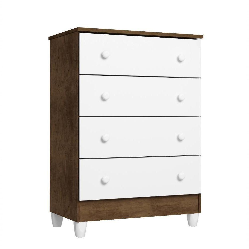 Cômoda Gaveteiro E Guarda Roupa Ariel Branco Acetinado Amadeirado - Carolina - 4