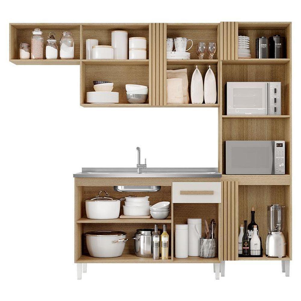 Cozinha Compacta Vitória Com Balcão De Pia Atacama Off White - Aramóveis - 2