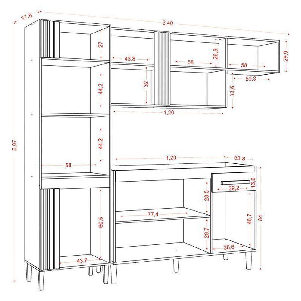 Cozinha Compacta Vitória Com Balcão De Pia Atacama Off White - Aramóveis - 3