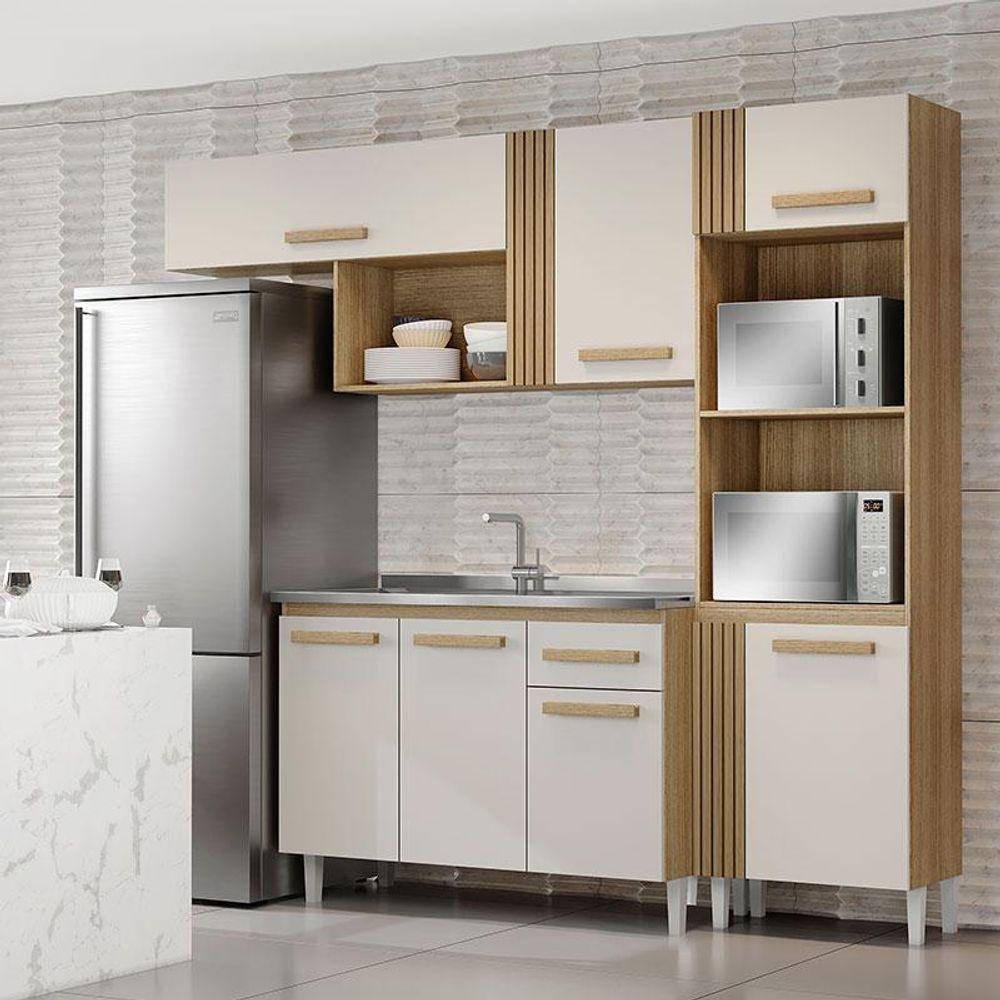 Cozinha Compacta Vitória Com Balcão De Pia Atacama Off White - Aramóveis - 4