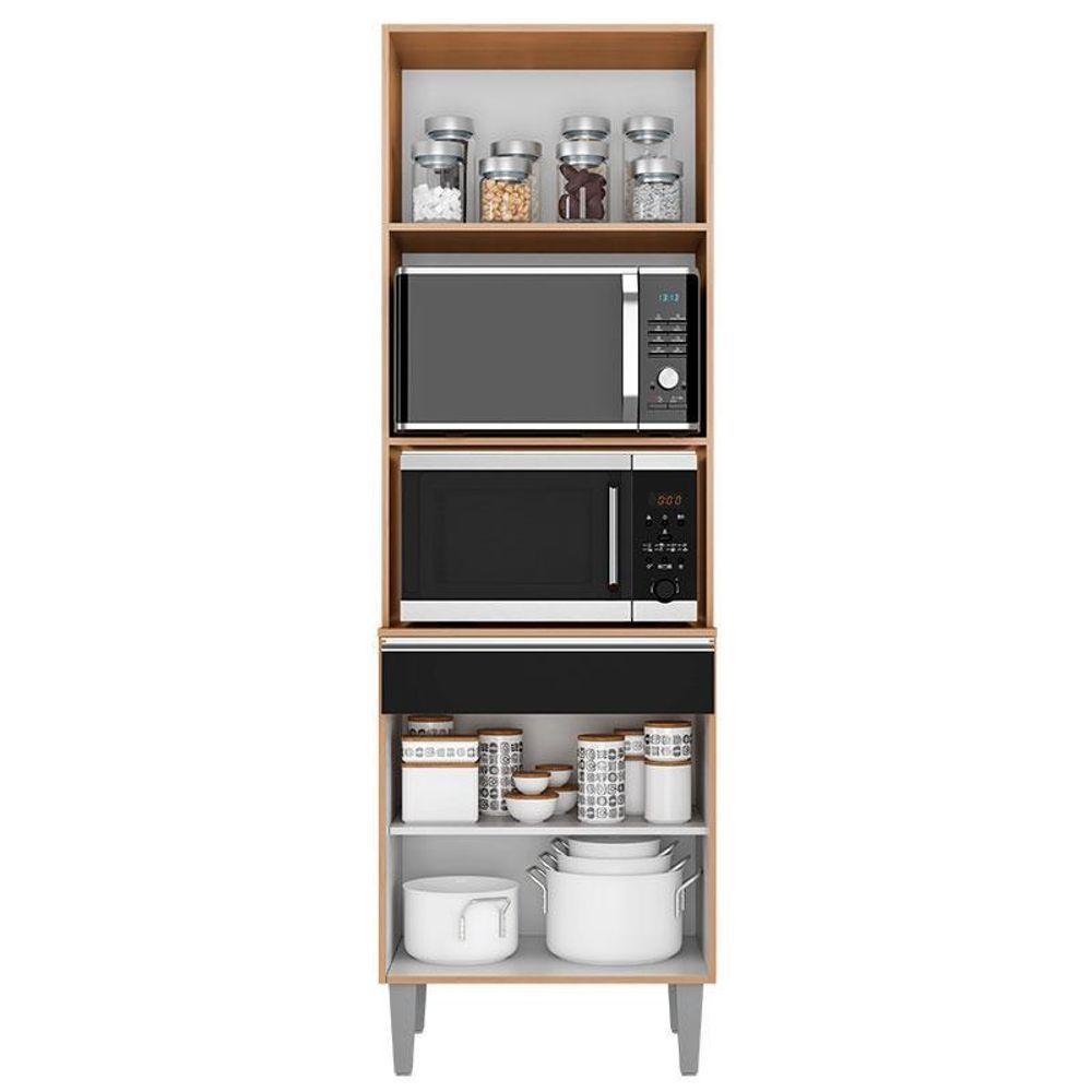 Armário Paneleiro Torre Quente 2 Fornos Ambiente Andréia Amêndoa Preto - Ajl - 3