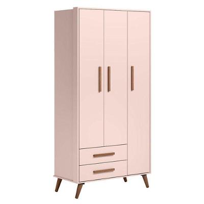 Guarda Roupa Infantil Q Encanto 3830 3 Portas 2 Gavetas Rosa Retrô