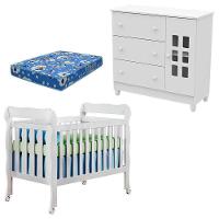 Berço Americano Lila E Cômoda Mariah Branco Brilho Com Colchão - Carolina - 1
