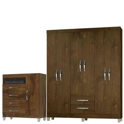 Guarda Roupa Casal Modena e Comoda Cannes 6 Portas Giratorias 2 Gavetas MDP Malbec