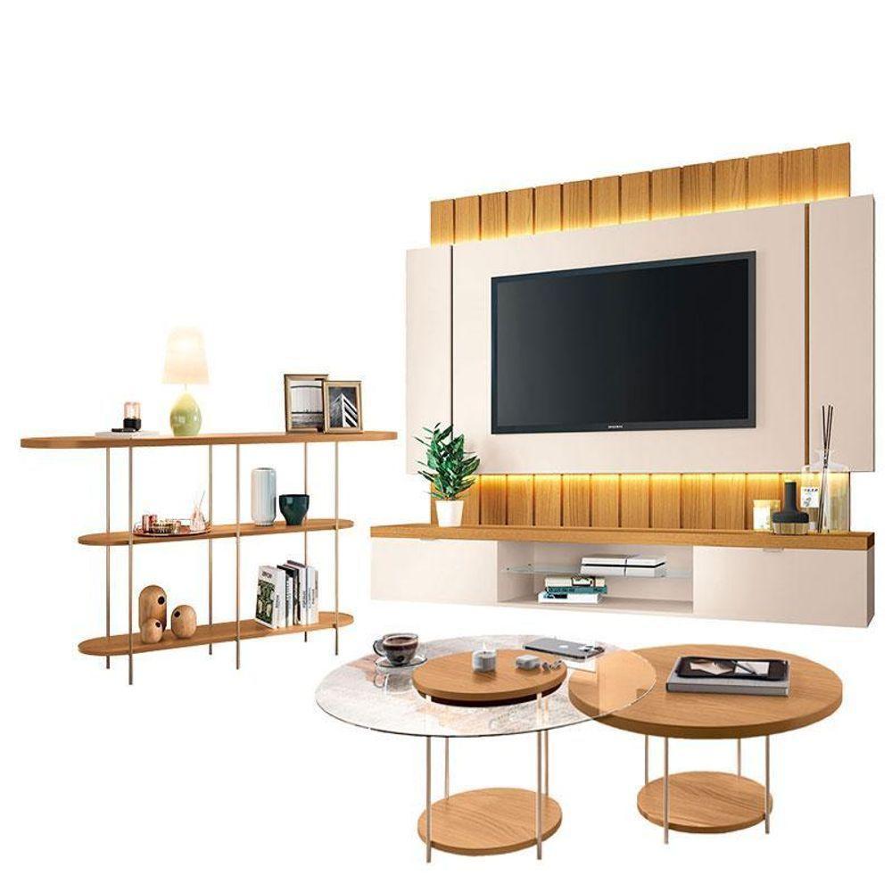 Home Suspenso Illusion 1.8 Cinamomo Off White E Aparador Infinity E Kit Mesa De Centro Sky Cinamomo- Hb Móveis - 1