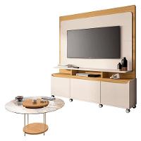 Estante Home Theater Quantum Off White Cinamomo E Mesa De Centro Sky Com Tampo De Vidro Cinamomo– Hb Móveis - 1