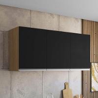 Balcão De Pia Tatiane 145 Cm E Armário Aéreo Andreia 3 Portas 120 Cm Amêndoa Preto – Ajl - 3