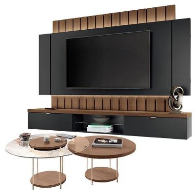 Home Suspenso Illusion 2.2 Preto Castanho E Kit Mesa De Centro Sky Castanho- Hb Móveis