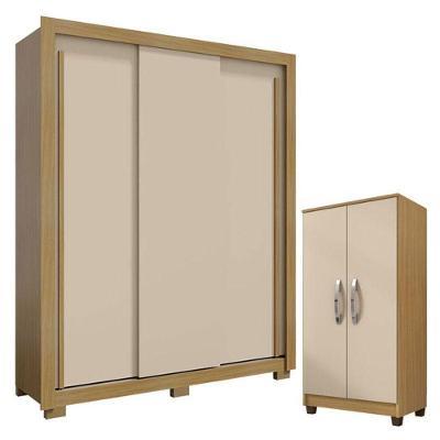 Guarda Roupa Solteiro Nevoa Flex 3 Portas De Correr Com Armário Multiuso Recife Carvalho Americano Off White - Incorplac