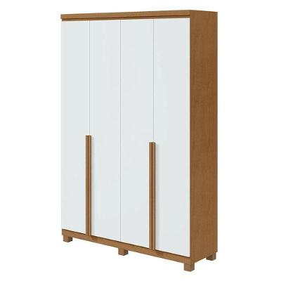 Guarda Roupa Solteiro Alonzo 4 Portas Amêndoa Clean Branco Com Pés - Lopas