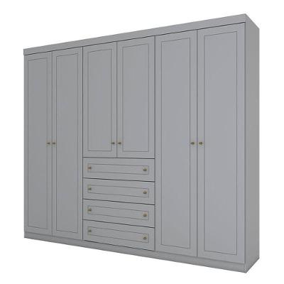 Guarda Roupa Casal Americano 6 Portas 4 Gavetas Cinza MDF-MDP Henn