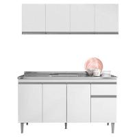 Balcão De Pia Tatiane 145 Cm E Armário Aéreo Andréia 4 Portas 150 Cm Branco Brilho - Ajl - 1