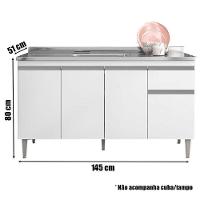 Balcão De Pia Tatiane 145 Cm E Armário Aéreo Andréia 4 Portas 150 Cm Branco Brilho - Ajl - 2