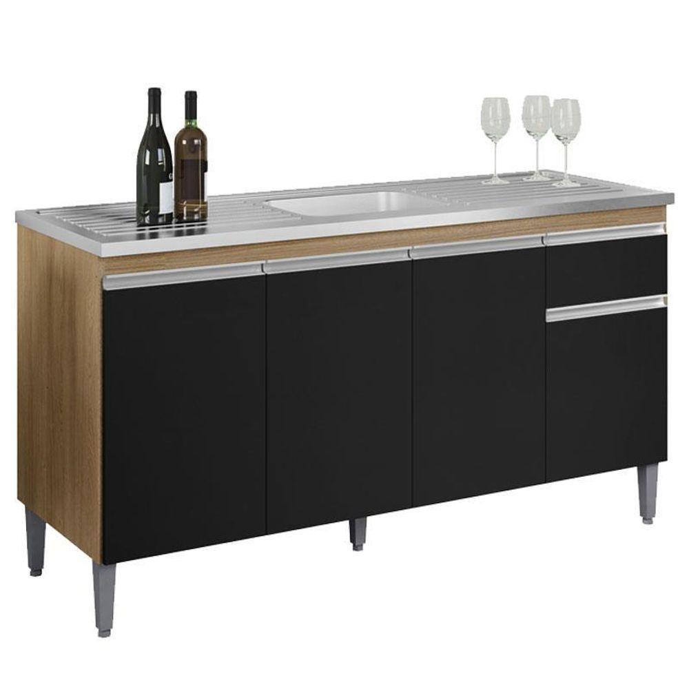 Balcão De Pia Tatiane 150 Cm Amêndoa Preto - Ajl - 1