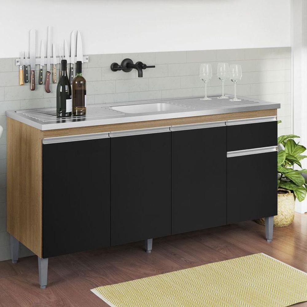 Balcão De Pia Tatiane 150 Cm Amêndoa Preto - Ajl - 3