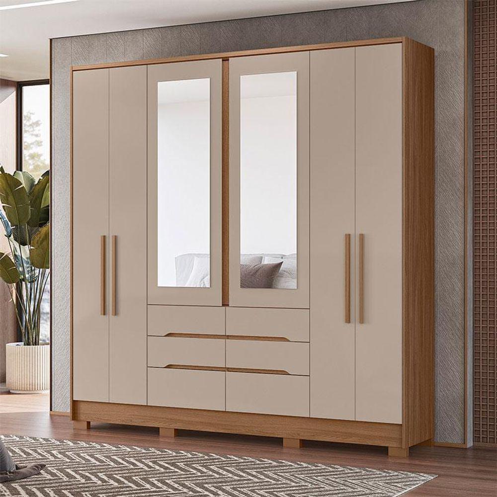 Guarda Roupa Casal San Francisco 6 Portas Carvalho Fendi Com Espelho - Moval - 5