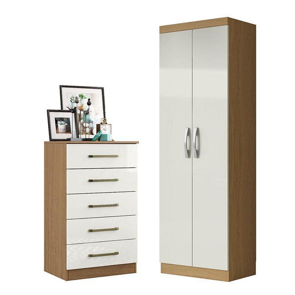 Cômoda 5 Gavetas 2014140 E Armário Multiuso New 2000192 Atacama Off White - Aramóveis - 1