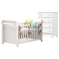 Berço Americano Lara Com Cômoda Gaveteiro Mel Flat Branco Brilho – Carolina - 1