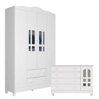 Cômoda Gran Selena E Guarda Roupa Infantil Ariel 4 Portas Branco Brilho - Carolina - 1