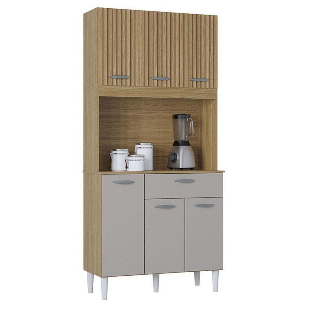 Cozinha Kit Cassia 6 Portas E 1 Gaveta Damasco Ripado Off White- Poquema - 1