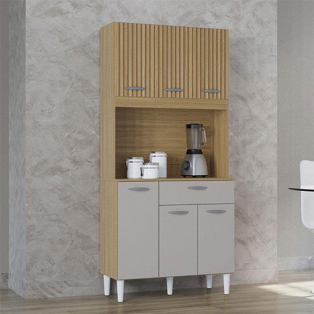 Cozinha Kit Cassia 6 Portas E 1 Gaveta Damasco Ripado Off White- Poquema - 2