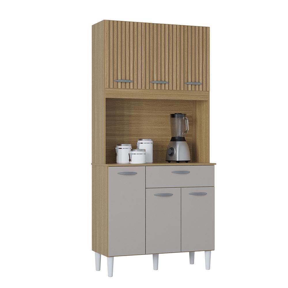 Cozinha Kit Cassia 6 Portas E 1 Gaveta Damasco Ripado Off White- Poquema - 9