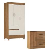 Cômoda Montevidéu E Guarda Roupa Solteiro Wind Amêndola Off White - Demóbile - 1