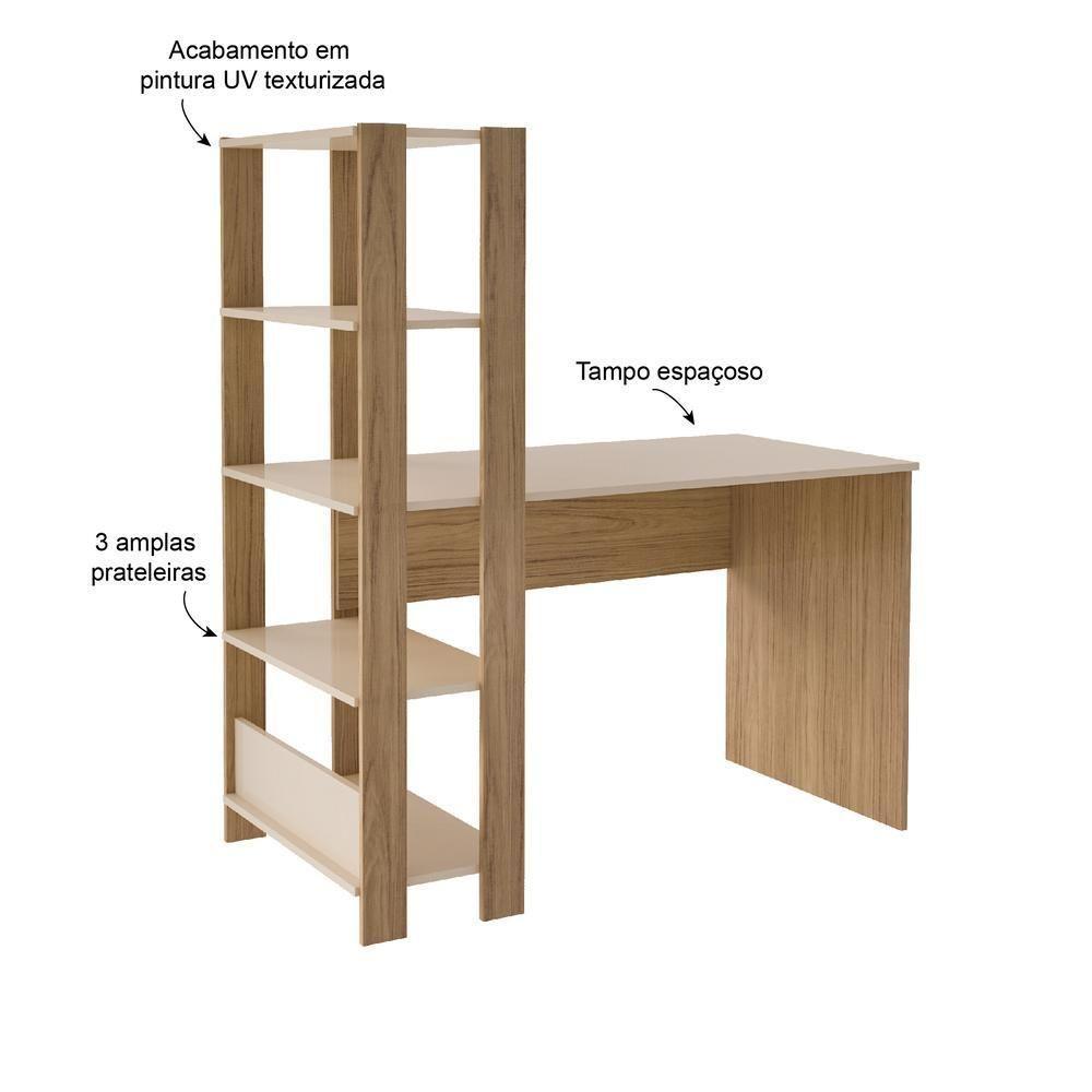 Escrivaninha 120Cm Com Estante Lateral Multimóveis Cr25207 Off White/Carvalho Off White/Carvalho - 6