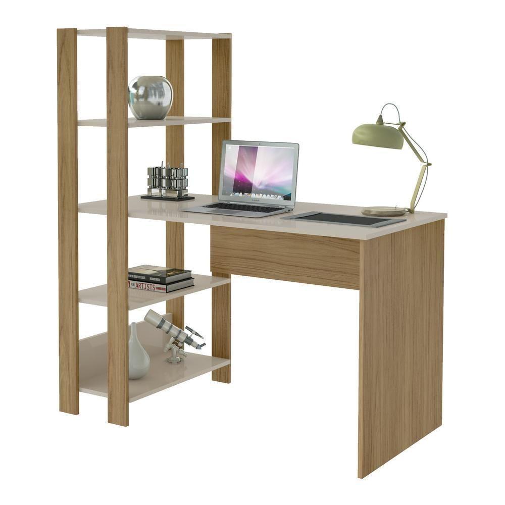 Escrivaninha 120Cm Com Estante Lateral Multimóveis Cr25207 Off White/Carvalho Off White/Carvalho - 7