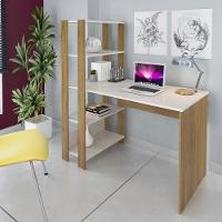 Escrivaninha 120Cm Com Estante Lateral Multimóveis Cr25207 Off White/Carvalho Off White/Carvalho - 1