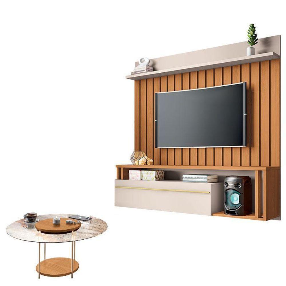 Home Suspenso Self Cinamomo Off White Mesa De Centro Sky Com Tampo De Vidro Cinamomo Off White - Hb Móveis - 1