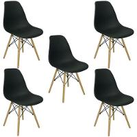 Conjunto De Mesa De Jantar Eames Eiffel Redonda 100cm Tampo De Madeira Com 5 Cadeiras Preta