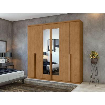 Guarda Roupa Casal Ambiente Alonzo 6 Portas Amêndoa Clean Com Espelho - Lopas