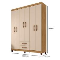 Guarda Roupa Casal Módena Com Cômoda Sapateira Cannes Carvalho Americano Off White – Incorplac - 6