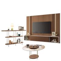 Home Suspenso Empire Castanho Off White E Aparador Infinity E Mesa De Centro Sky Com Tampo De Vidro Castanho- Hb Móveis - 1