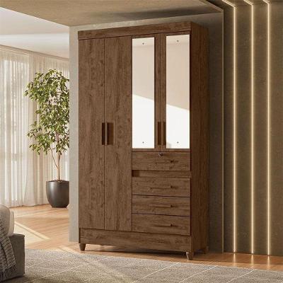 Guarda Roupa Solteiro Sobral 4 Portas 4 Gavetas Castanho Wood