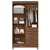 Guarda Roupa Solteiro Ambiente Sobral 4 Portas Castanho Wood Com Espelho - Moval - 3
