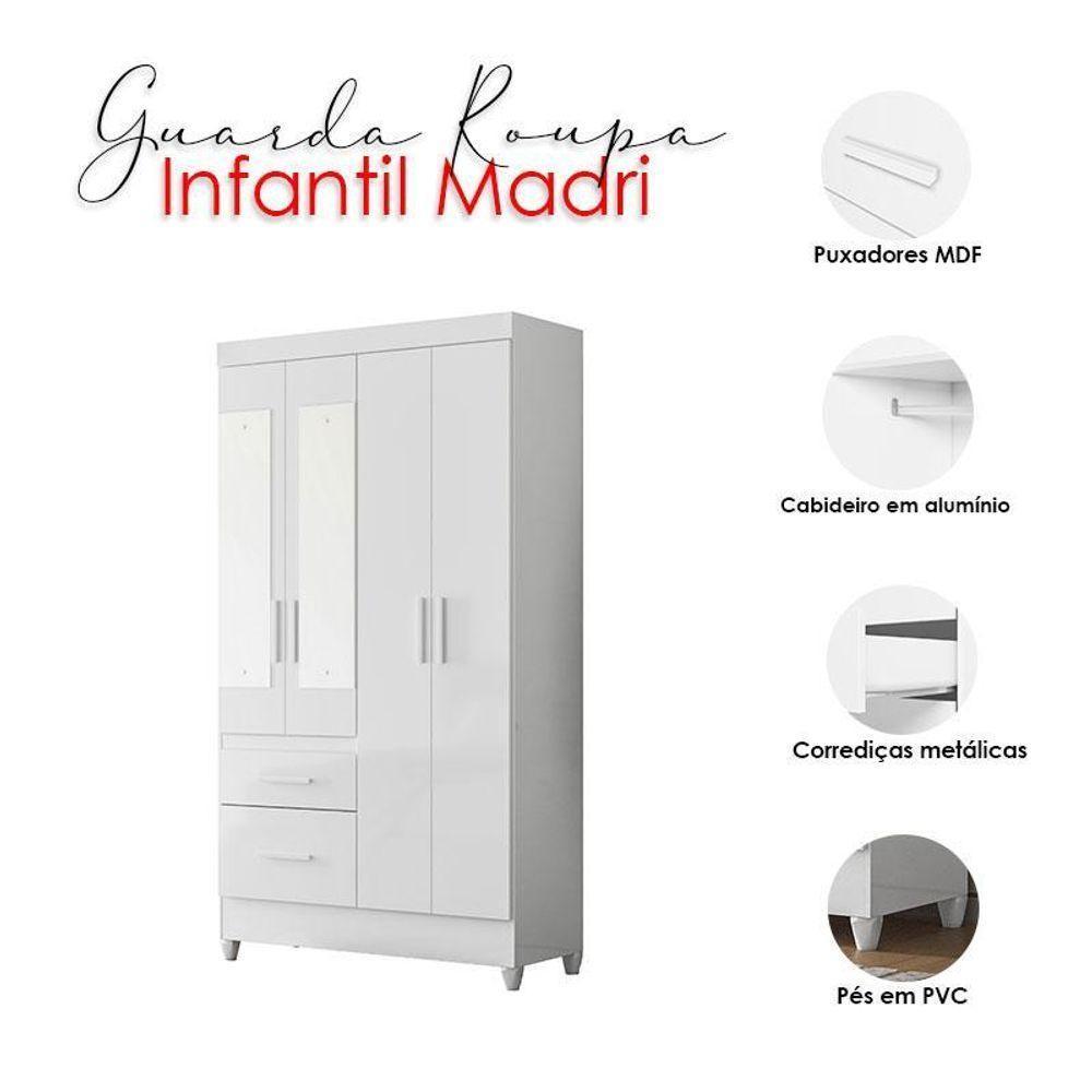 Guarda Roupa Infantil Ambiente Madri 4 Portas Branco Flex Com Espelho - Moval - 7