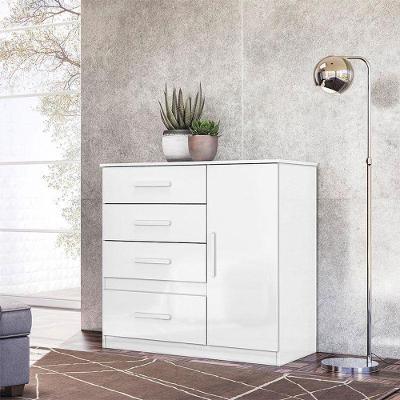 Cômoda Sapateira Infantil Vênus 4 Gavetas em MDP com Puxador MDF Branco Brilhante