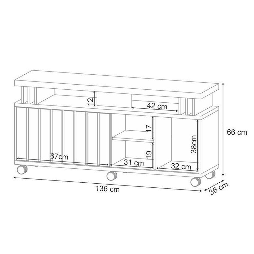 Rack Bancada Rivera 1.3 Com Mesa De Centro Sky Com Tampo De Vidro Castanho Off White – Hb Móveis - 3